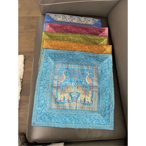 5 Indian Elephant Madhubani Style Silk Pillow Covers